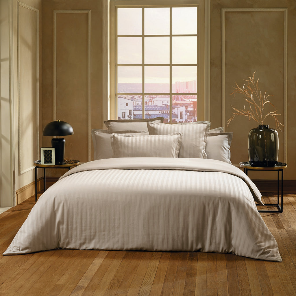Jacquard - Drap Plat - Satin De Coton Dobby Stripe - Taupe 01