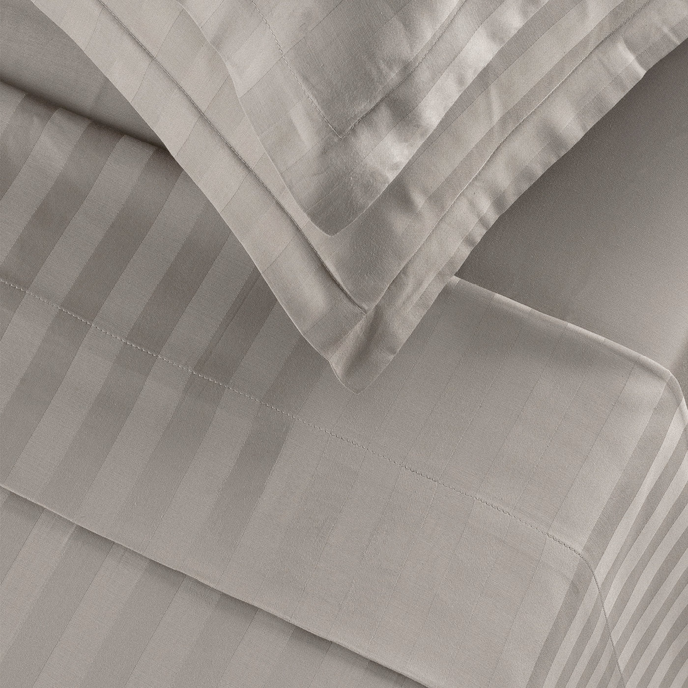 Jacquard - Ensemble De Draps - Satin De Coton Rayure Tissé Dobby - Taupe 01