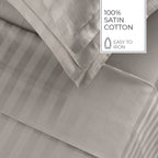 Jacquard - Ensemble De Draps - Satin De Coton Rayure Tissé Dobby - Taupe 01