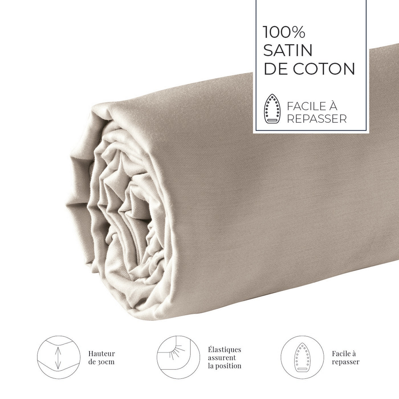 Uni - Drap-Housse - Satin De Coton - Taupe 01