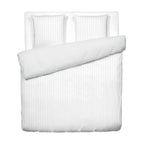 Jacquard - Housse De Couette + 1 Ou 2 Taie(S) D'Oreiller - Satin De Coton Rayure Tissé Dobby - Blanc 01