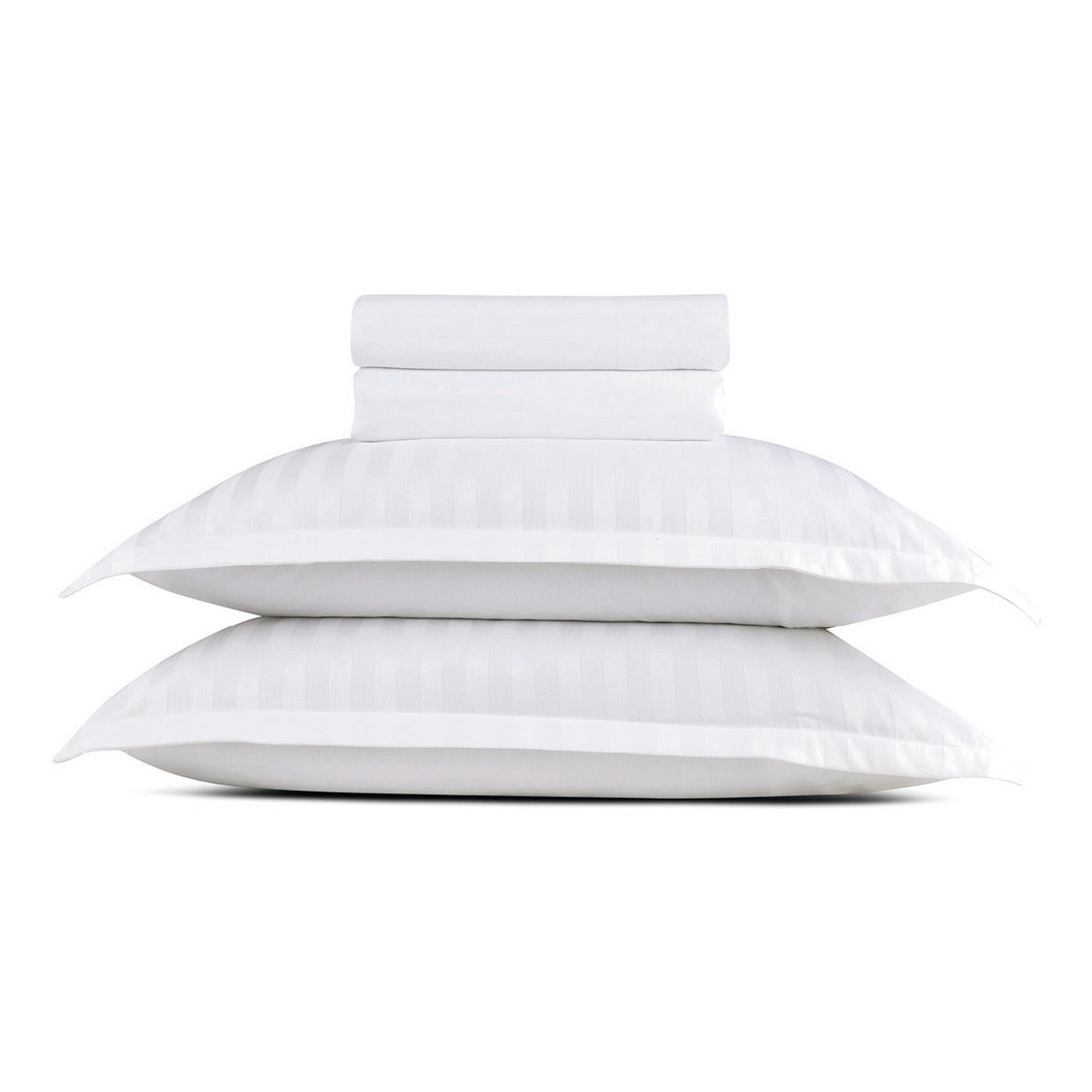 Jacquard - Ensemble De Draps - Satin De Coton Rayure Tissé Dobby - Blanc 01