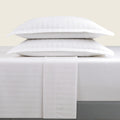 Jacquard - Ensemble De Draps - Satin De Coton Rayure Tissé Dobby - Blanc 01