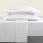 Jacquard - Ensemble De Draps - Satin De Coton Rayure Tissé Dobby - Blanc 01