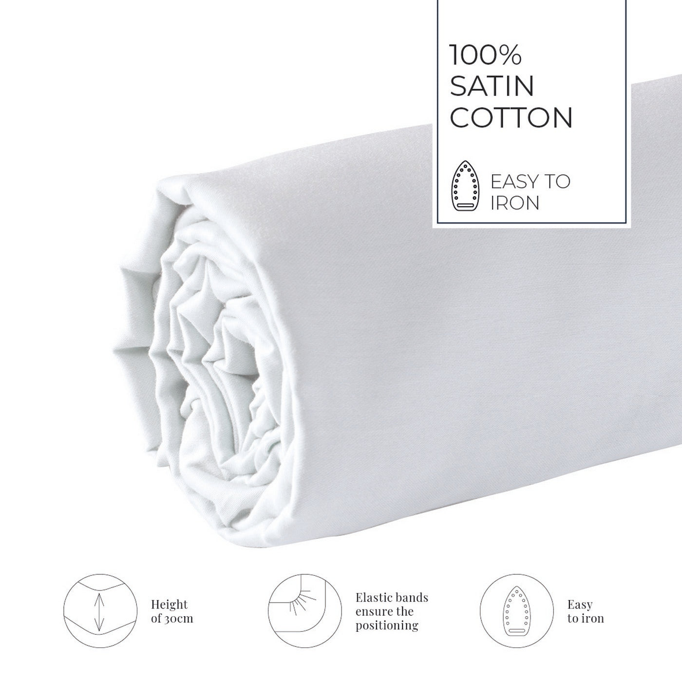 Uni - Drap-Housse - Satin De Coton - Blanc 01