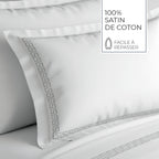 Reine De Nuit - Taie D'Oreiller - Satin De Coton - Grey / Blanc
