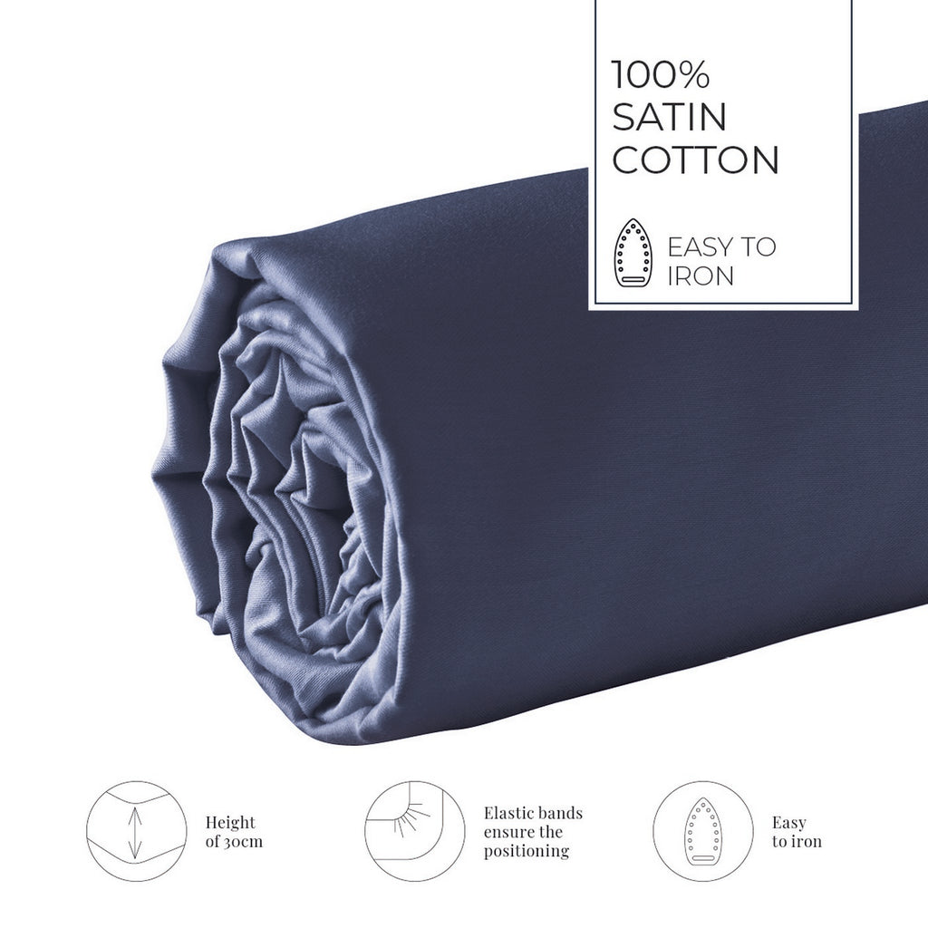 Uni - Drap-Housse - Satin De Coton - Bleu 11
