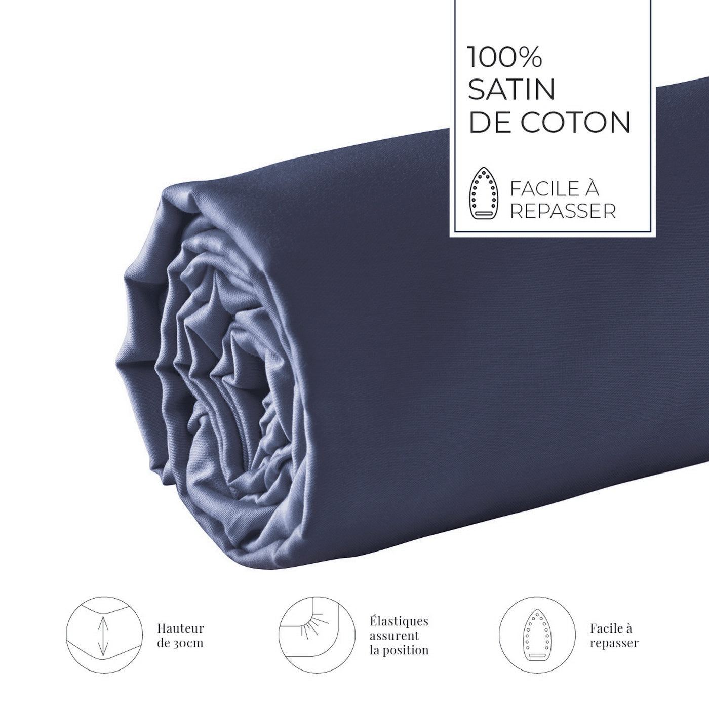 Uni - Drap-Housse - Satin De Coton - Bleu 11