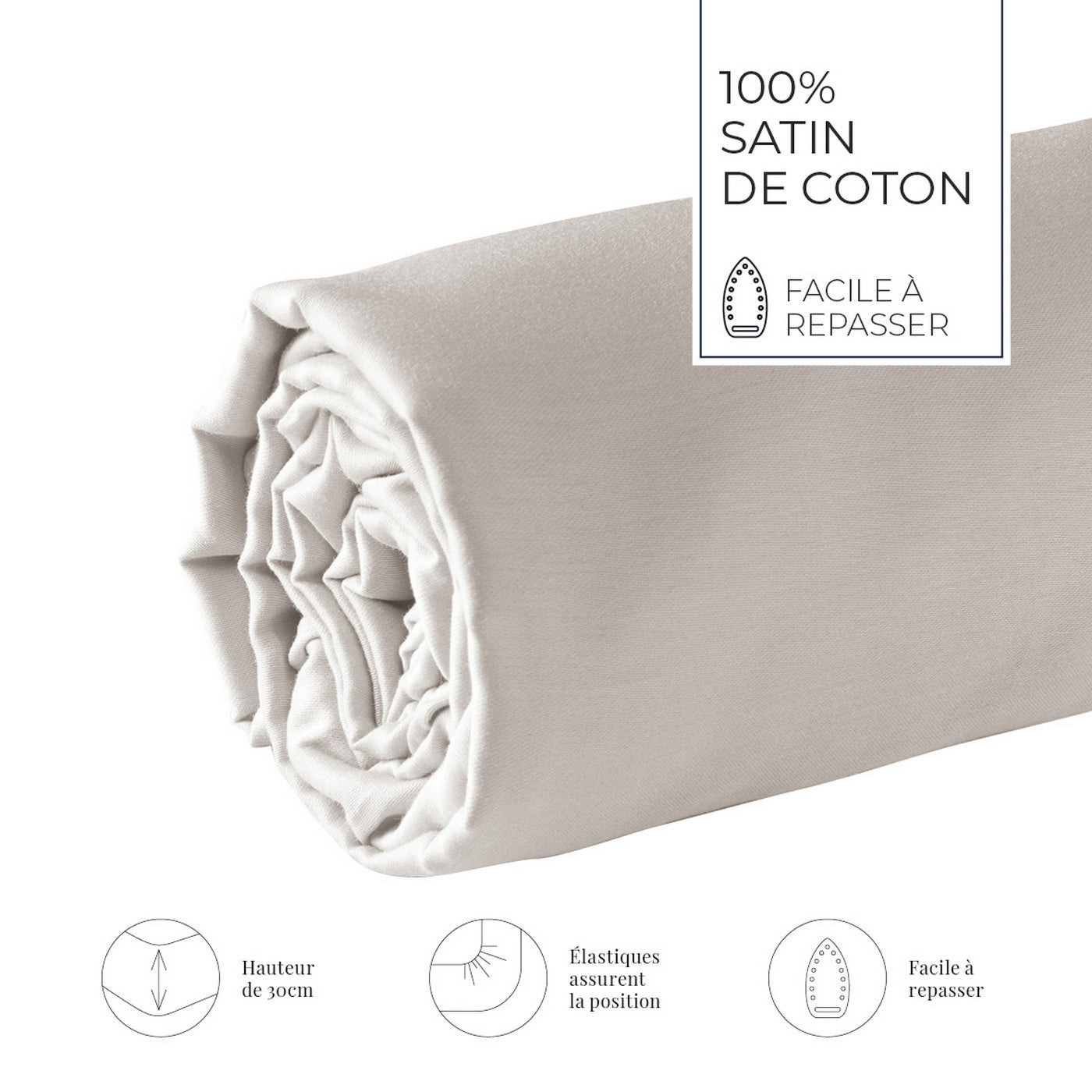 Uni - Drap-Housse - Satin De Coton - Taupe 05