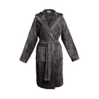 Plain - Cotton Velvet Bathrobe With Hood - Dark Gray