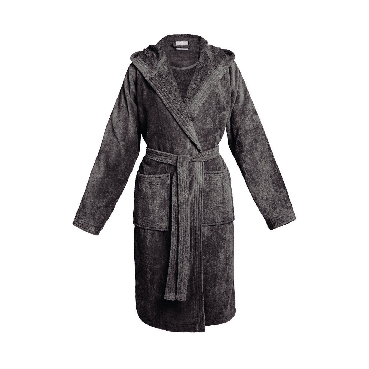 Plain - Cotton Velvet Bathrobe With Hood - Dark Gray