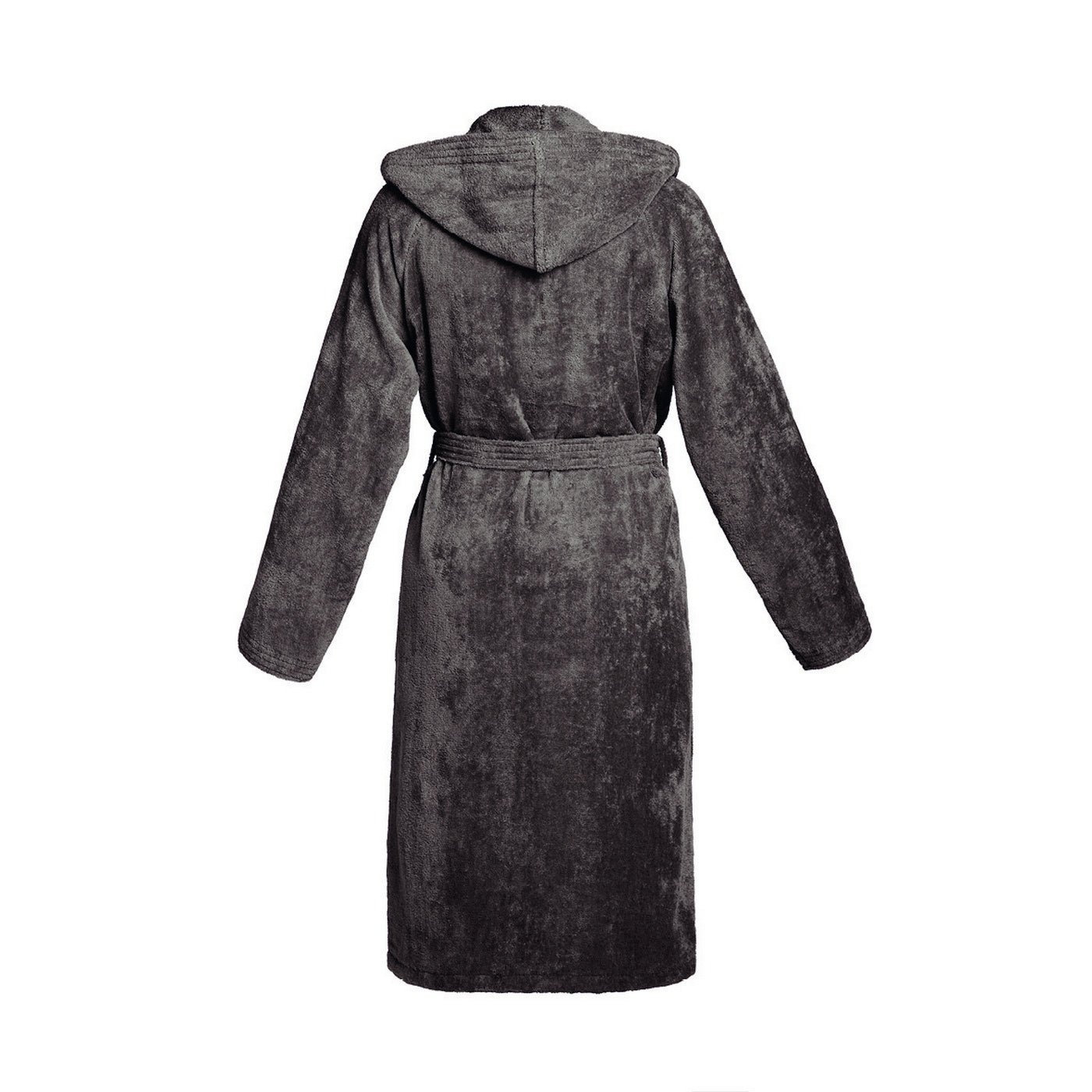Plain - Cotton Velvet Bathrobe With Hood - Dark Gray