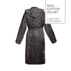 Plain - Cotton Velvet Bathrobe With Hood - Dark Gray