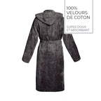 Plain - Cotton Velvet Bathrobe With Hood - Dark Gray