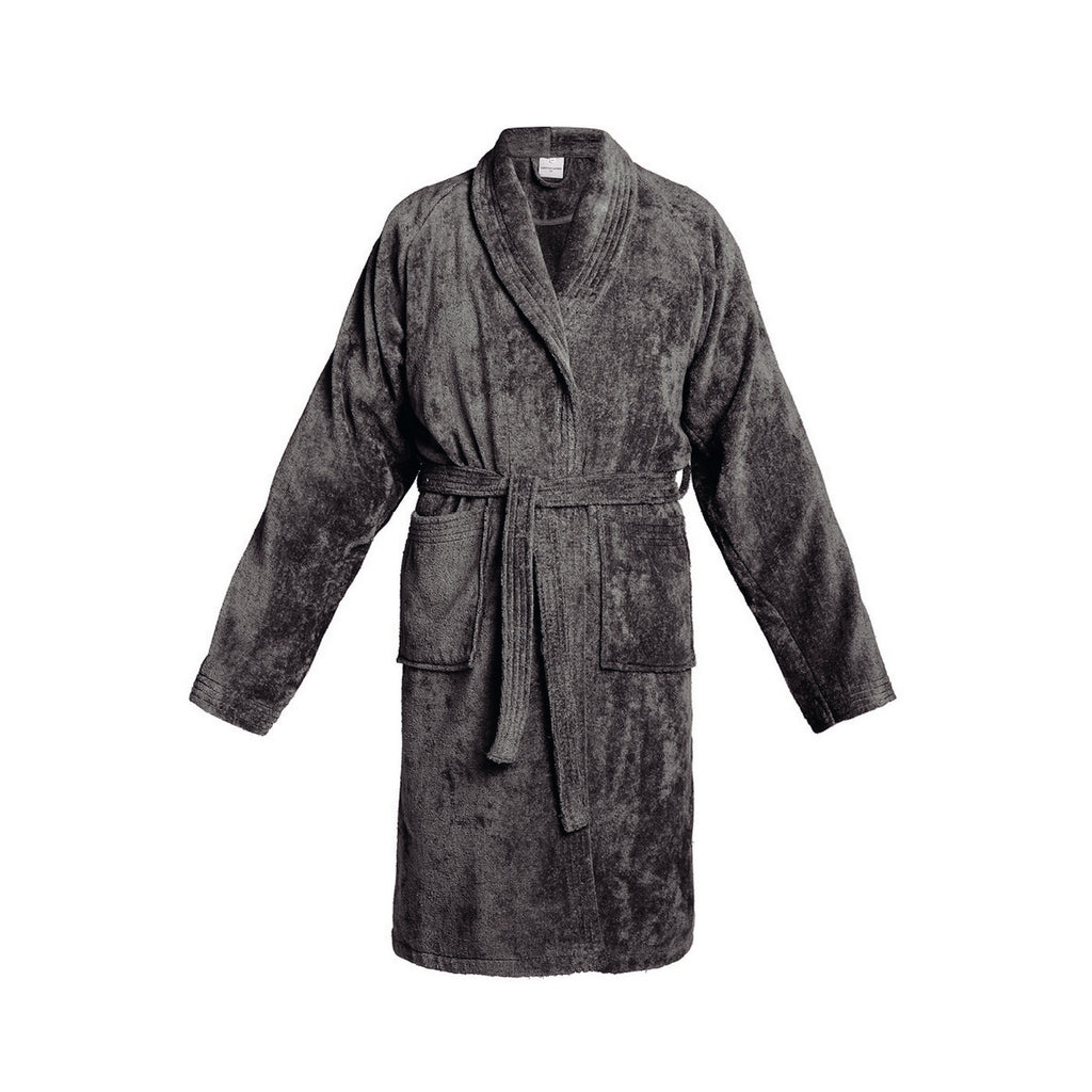 Uni - Peignoir Avec Col Châle En Coton Velours - Gris Foncé