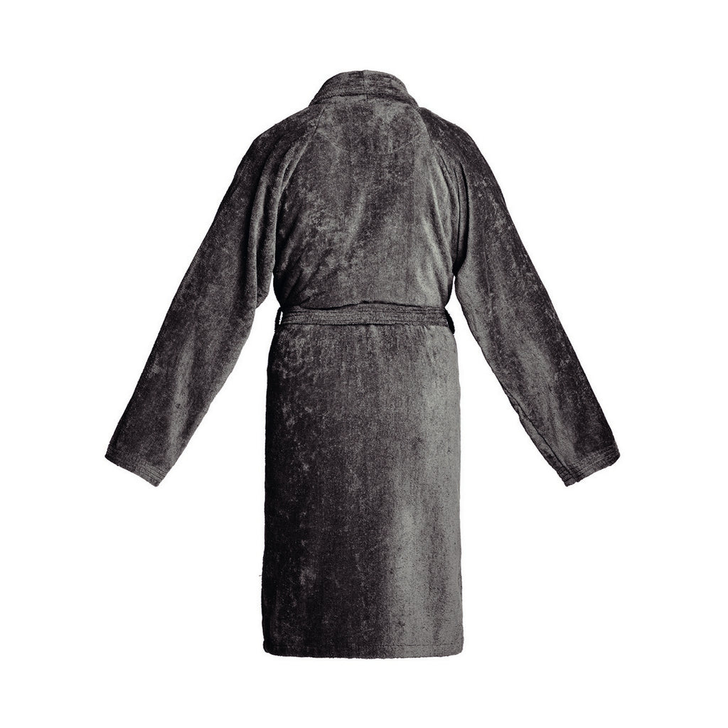 Uni - Peignoir Avec Col Châle En Coton Velours - Gris Foncé