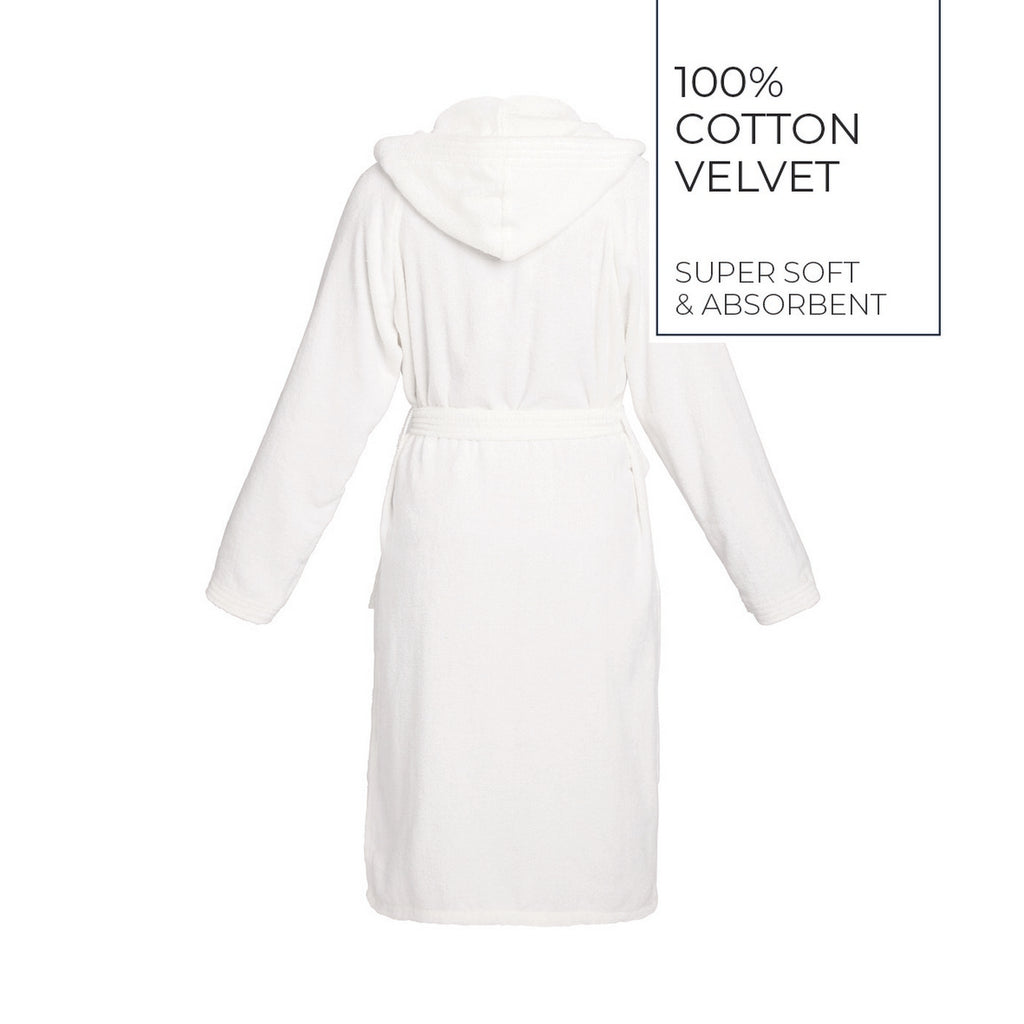 Uni - Peignoir Coton Velours Avec Capuche - Blanc