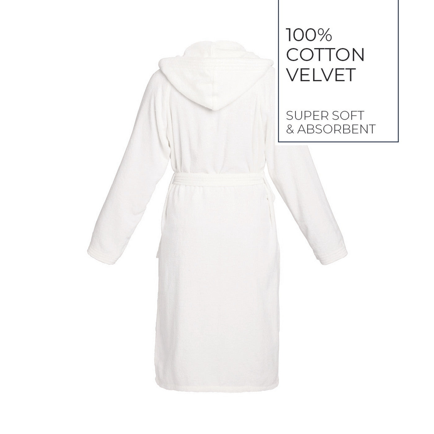 Uni - Peignoir Coton Velours Avec Capuche - Blanc