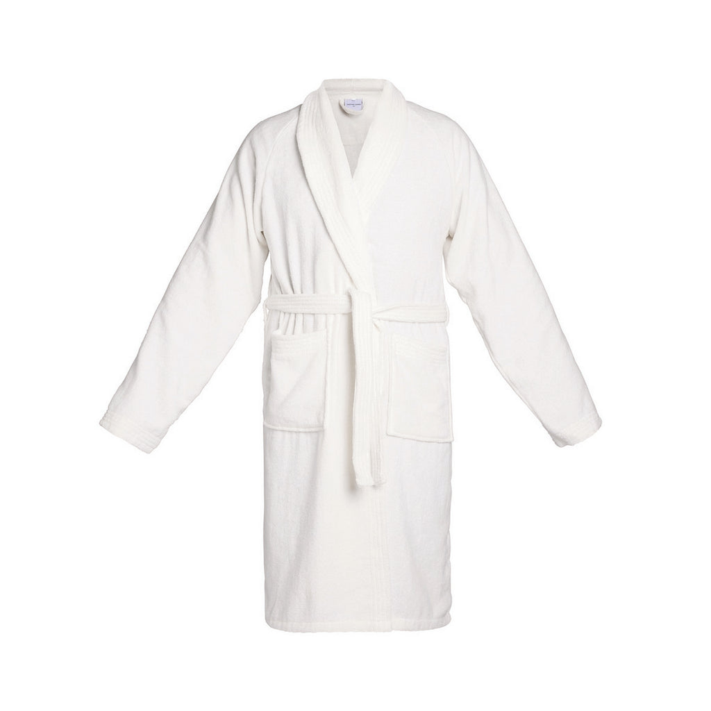 Uni - Peignoir Avec Col Châle En Coton Velours - Blanc