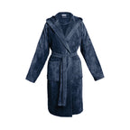 Plain - Cotton Velvet Bathrobe With Hood - Dark Blue