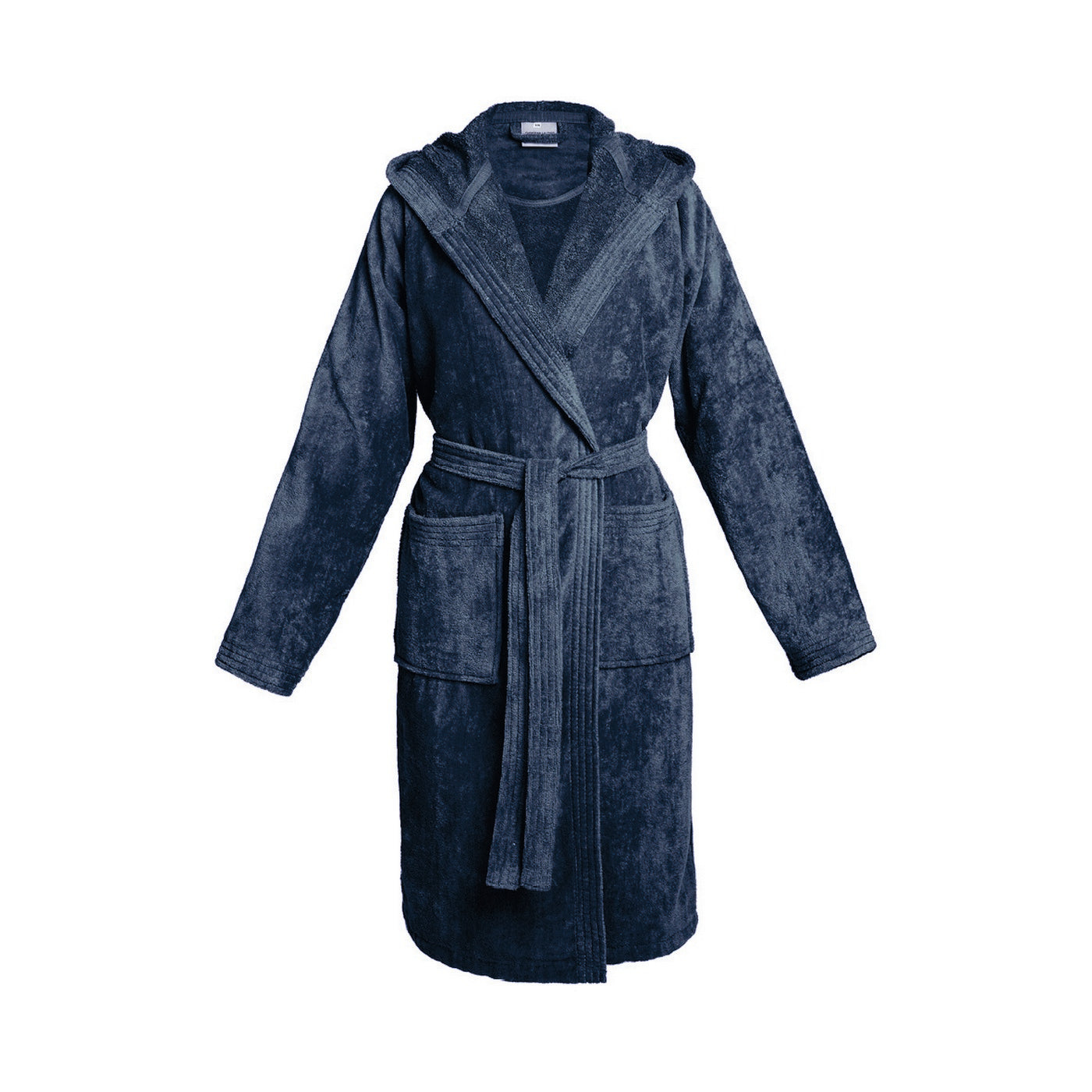 Plain - Cotton Velvet Bathrobe With Hood - Dark Blue