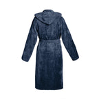 Plain - Cotton Velvet Bathrobe With Hood - Dark Blue