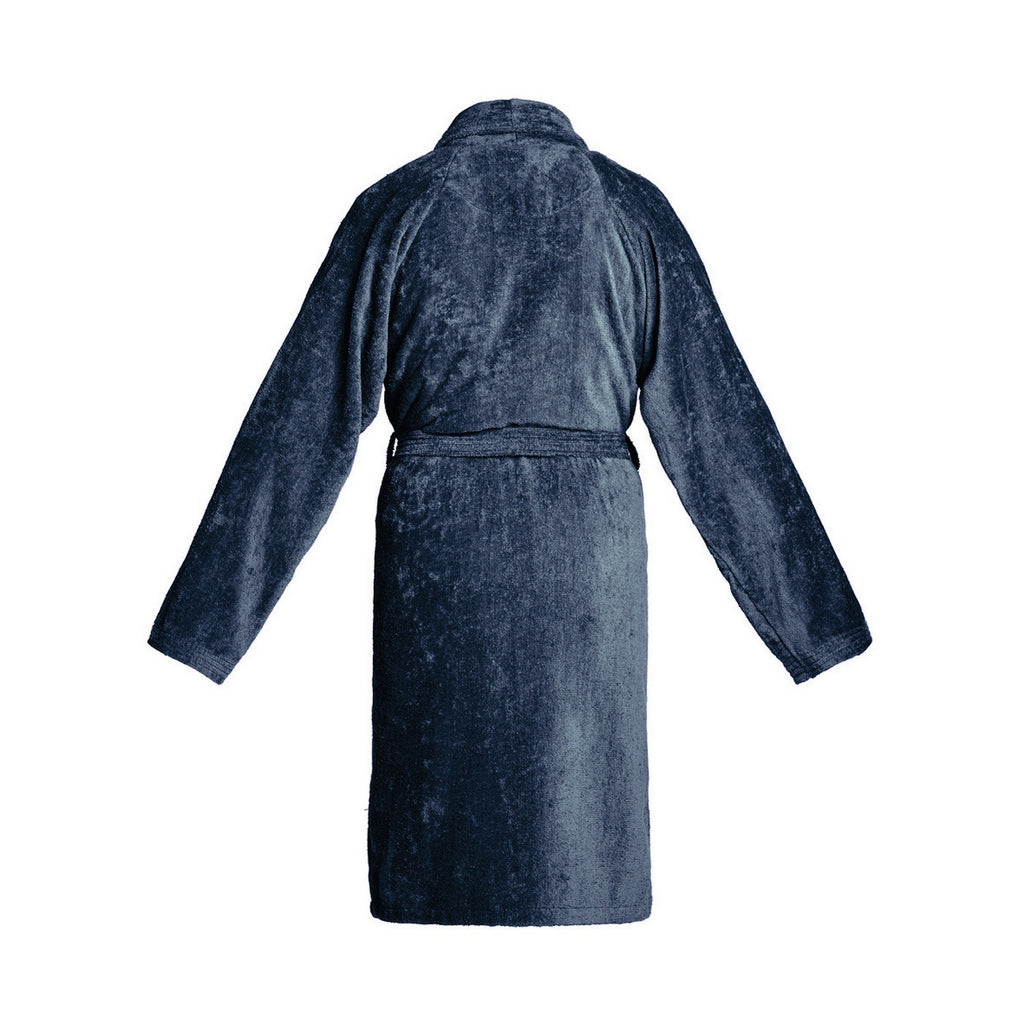 Uni - Peignoir Avec Col Châle En Coton Velours - Bleu Foncé