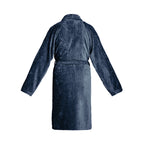 Uni - Peignoir Avec Col Châle En Coton Velours - Bleu Foncé