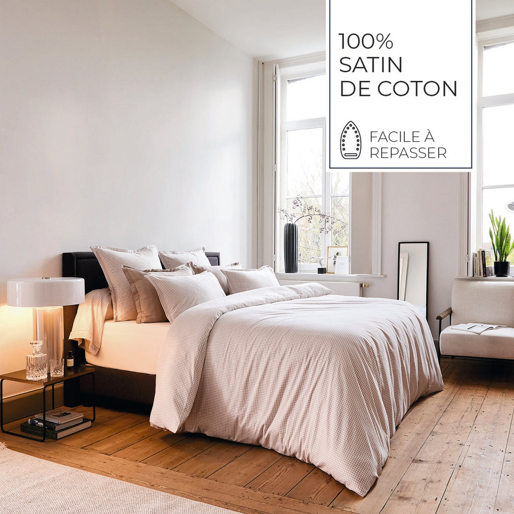 Gallina - Housse De Couette + 1 Ou 2 Taie(S) D'Oreiller - Satin De Coton - Taupe