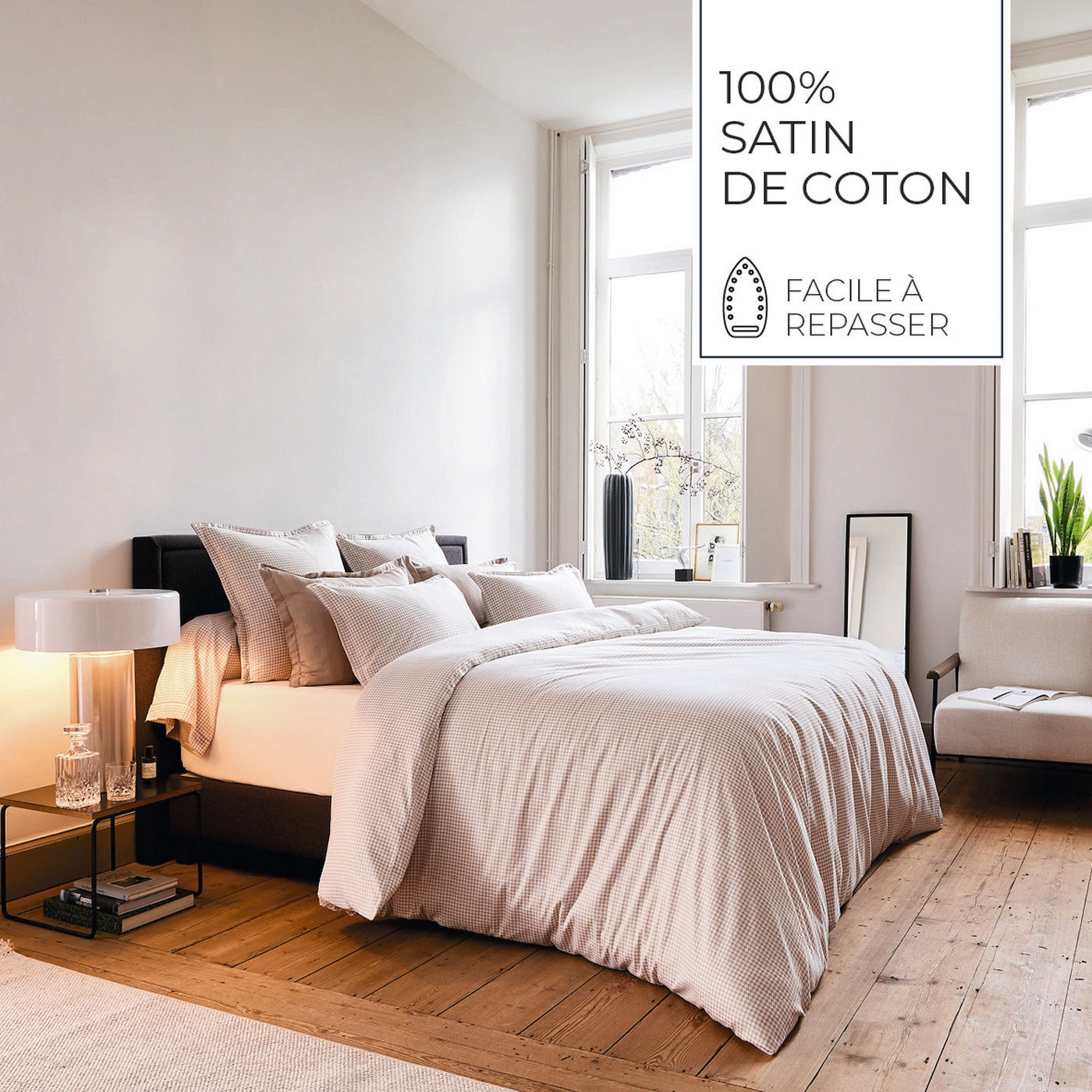 Gallina - Housse De Couette + 1 Ou 2 Taie(S) D'Oreiller - Satin De Coton - Taupe