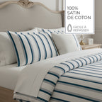 Mateo - Taie D'Oreiller - Satin De Coton - Blanc / Bleu