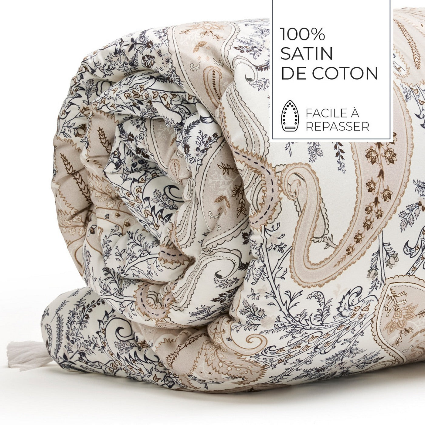 Palais Oriental - Édredon Avec Glands - Satin De Coton - Taupe