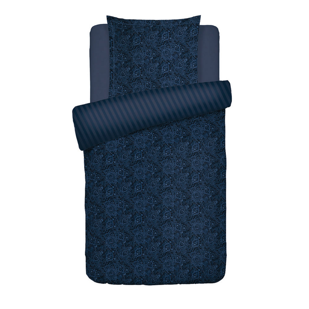 Eclipse Fleuri - Housse De Couette + 1 Ou 2 Taie(S) D'Oreiller - Satin De Coton - Bleu