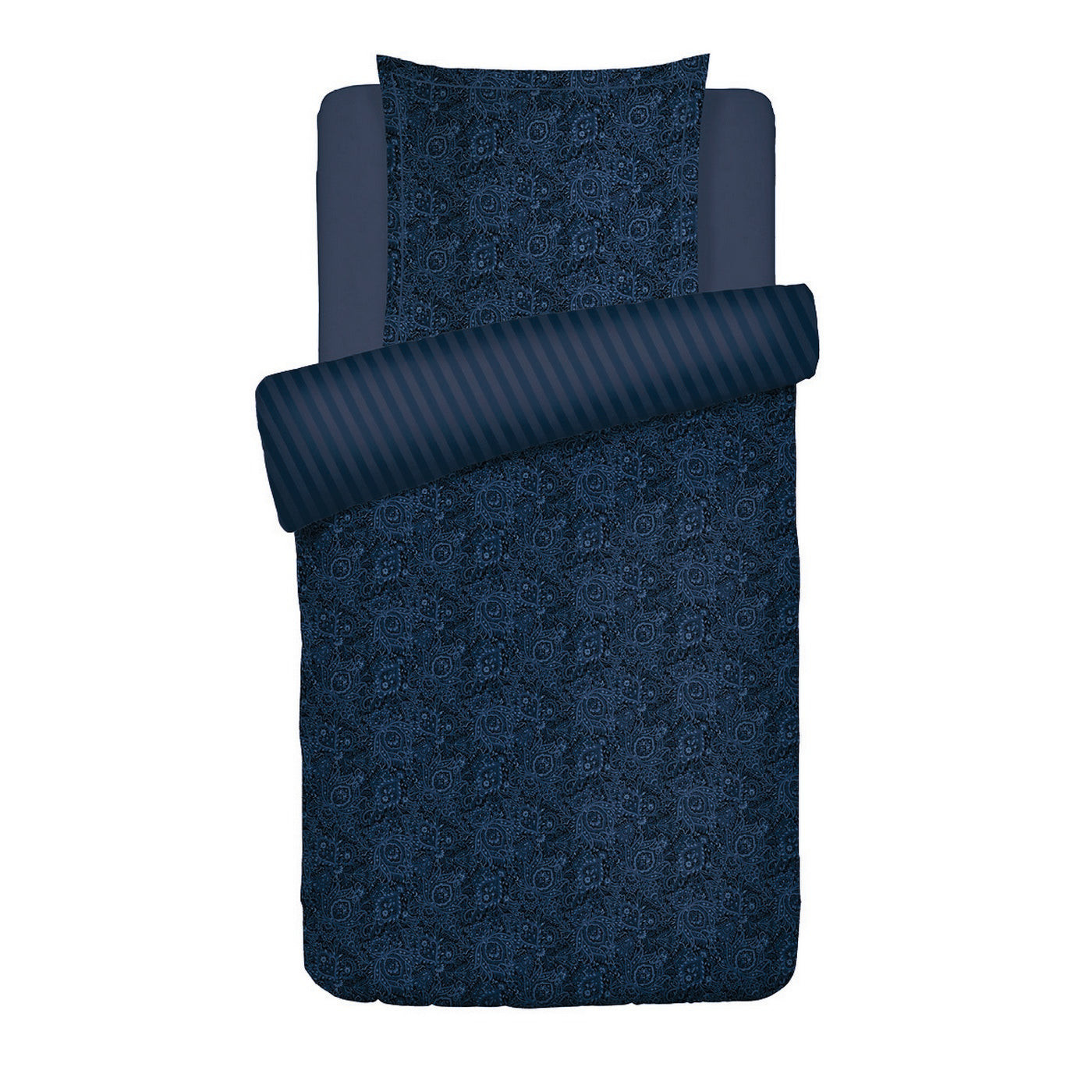 Eclipse Fleuri - Housse De Couette + 1 Ou 2 Taie(S) D'Oreiller - Satin De Coton - Bleu