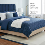 Eclipse Fleuri - Housse De Couette + 1 Ou 2 Taie(S) D'Oreiller - Satin De Coton - Bleu