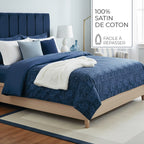 Eclipse Fleuri - Housse De Couette + 1 Ou 2 Taie(S) D'Oreiller - Satin De Coton - Bleu
