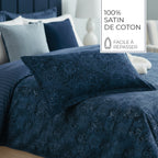Eclipse Fleuri - Taie D'Oreiller - Satin De Coton - Blue 11