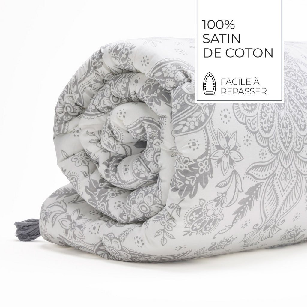 Élégance Persane - Édredon Avec Glands - Satin De Coton - Beige