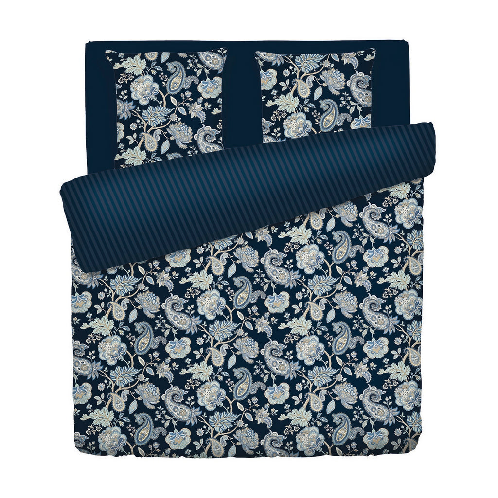 Bleu Baroque - Housse De Couette + 1 Ou 2 Taie(S) D'Oreiller - Satin De Coton - Bleu Foncé
