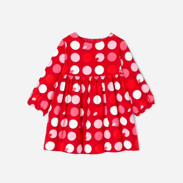 Robe Avec Manches - Rouge/Multico - Fille