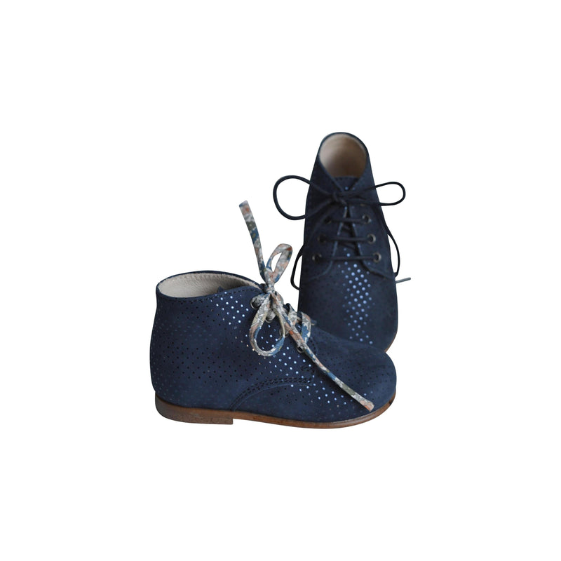 Chaussures Bottillons Charlie - Cuir Marine Pois Irisés - Fille