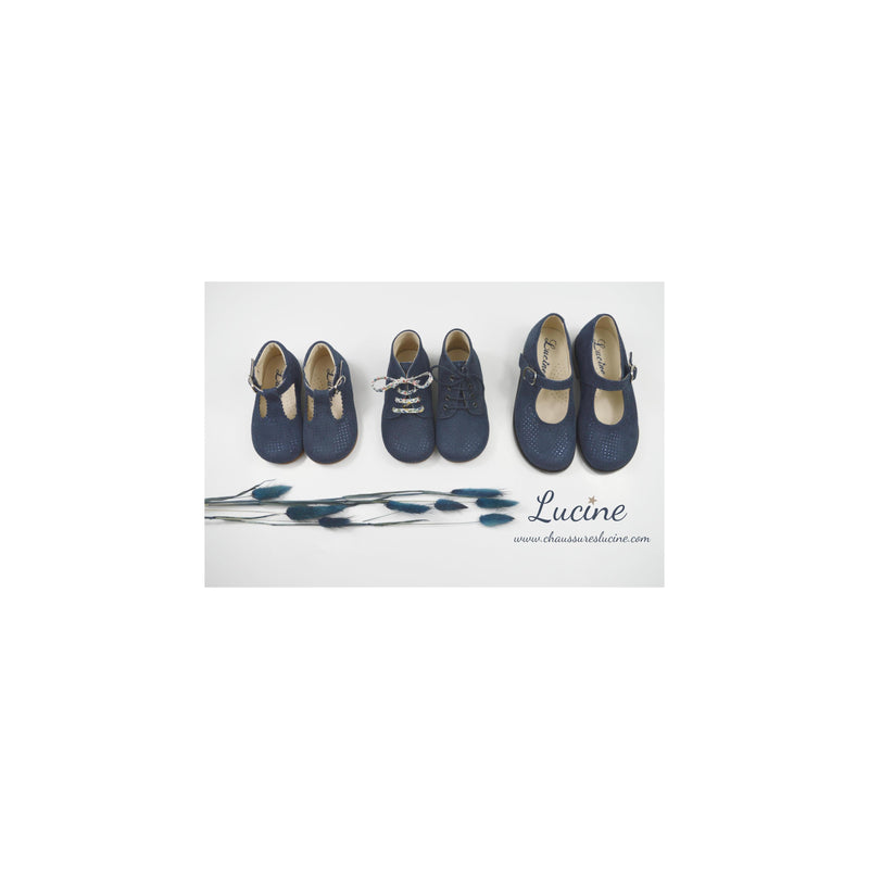 Chaussures Bottillons Charlie - Cuir Marine Pois Irisés - Fille