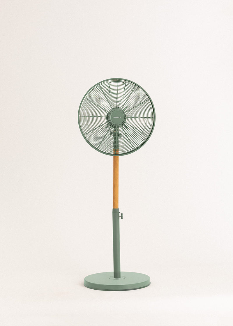 Air Stand Wood - Ventilateur Sur Pied Réglable Oscillant De Style Rétro 50 W - Hauteur Réglable - Vert Sauge