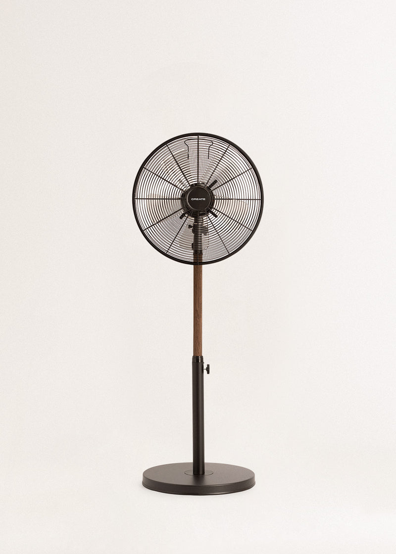 Air Stand Wood - Retro Style Oscillating Adjustable Pedestal Fan 50W - Adjustable Height - Black