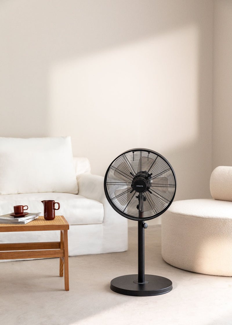 Air Stand Wood - Retro Style Oscillating Adjustable Pedestal Fan 50W - Adjustable Height - Black