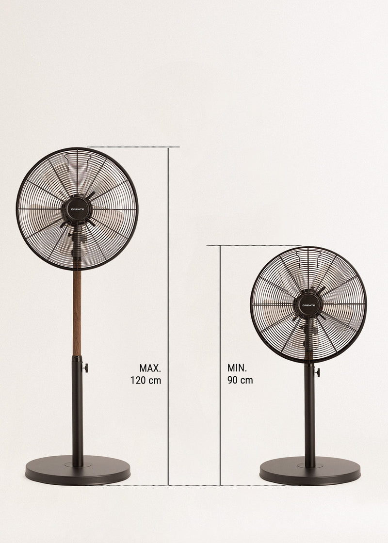 Air Stand Wood - Retro Style Oscillating Adjustable Pedestal Fan 50W - Adjustable Height - Black