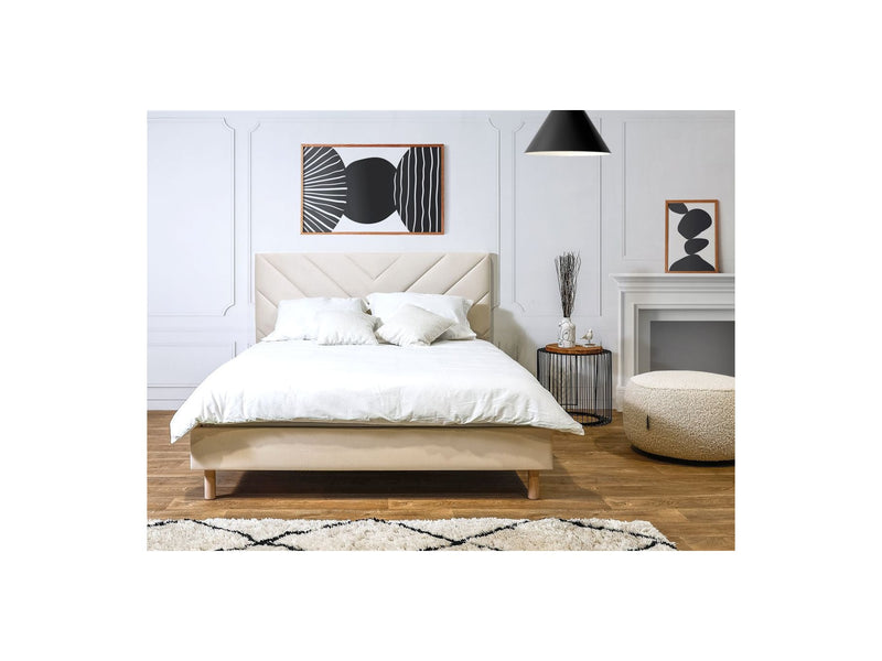 Lit Avec Lattes Massives Tissu Velours - Romane - Beige