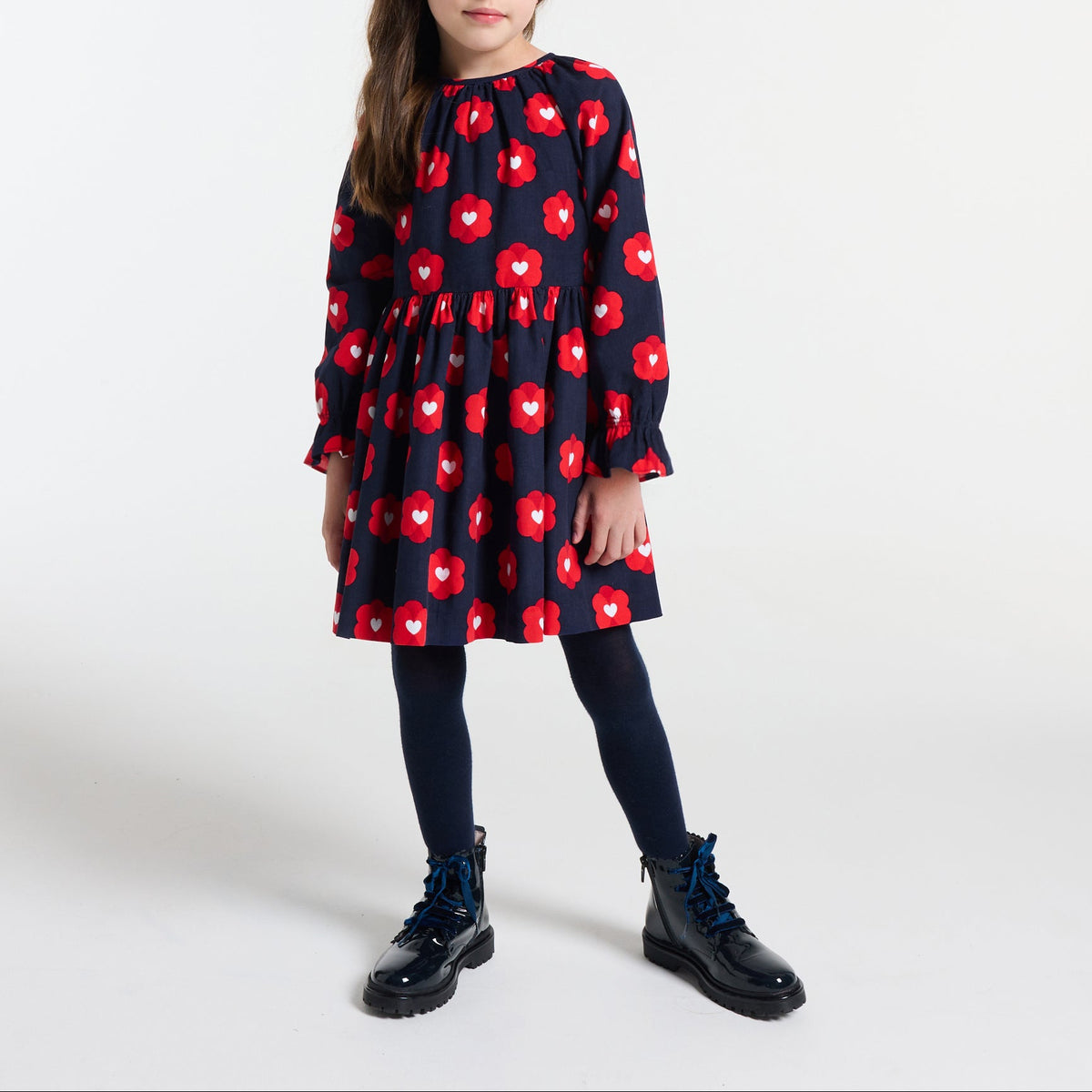 Robe Avec Manches - Marine/Multico - Fille
