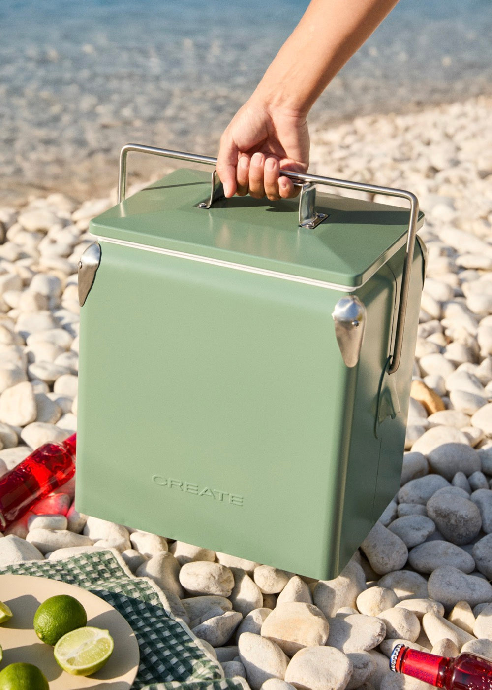 Cooler Retro - Glacière Thermique Portable 13L Avec Décapsuleur - Vert Sauge