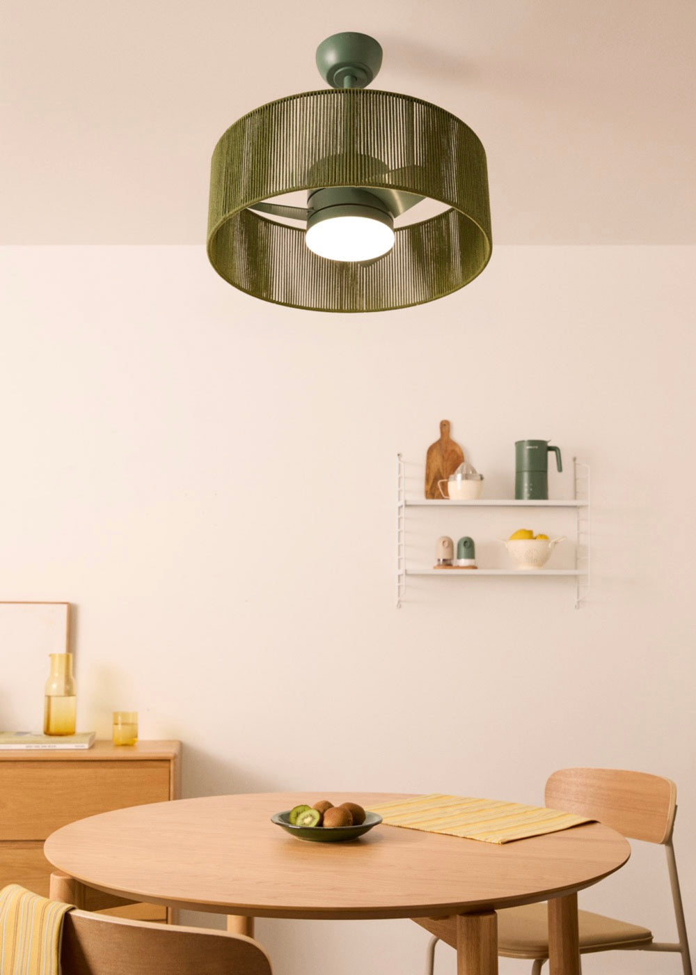 Wind Lamp Woven - Ventilateur De Plafond Silencieux 25W Avec Lumière Led - Vert Sauge